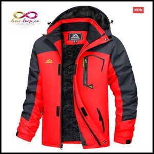 Men's Water Resistant Ski Jacket Fleece Lined Windproof Hood Multi-Pockets